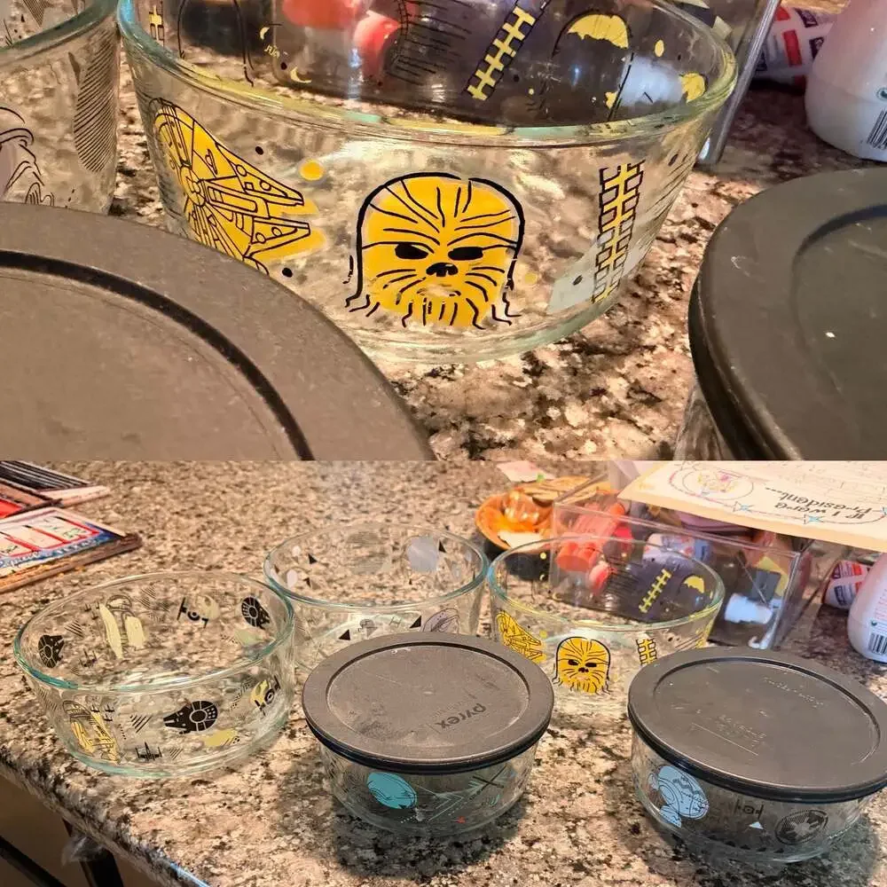 🔥Star Wars PYREX SET Special Edition Glass Storage Bowls with 2 Lids (5)